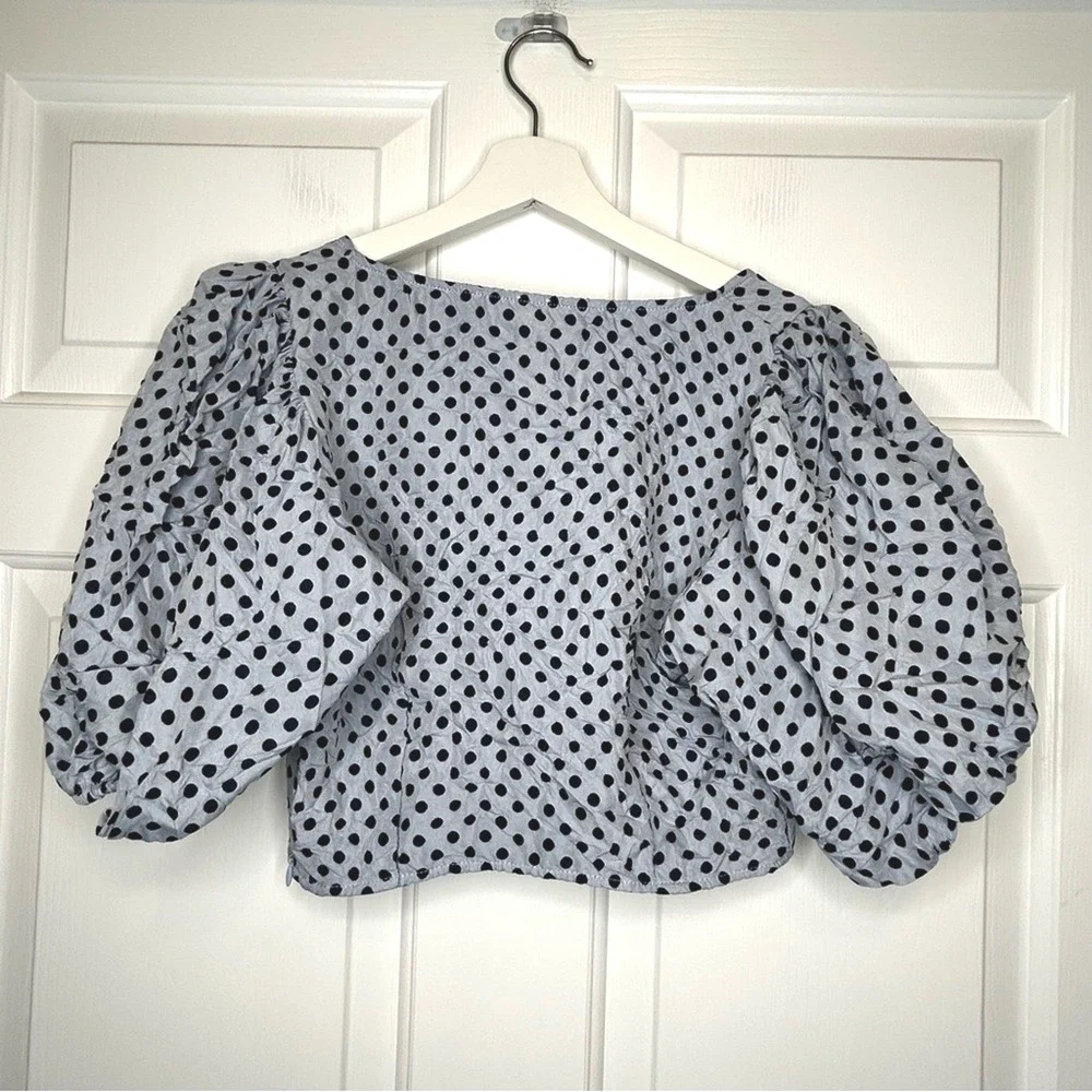 Free People Polka Dot Crop Top Puff Sleeve Size 6